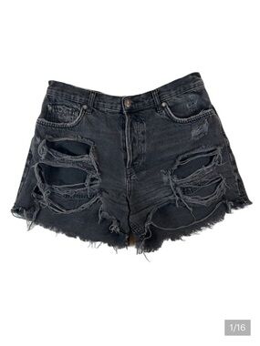 We The Free Distressed Black Denim‎ Cutoff Button Fly Shorts Women's Size 28